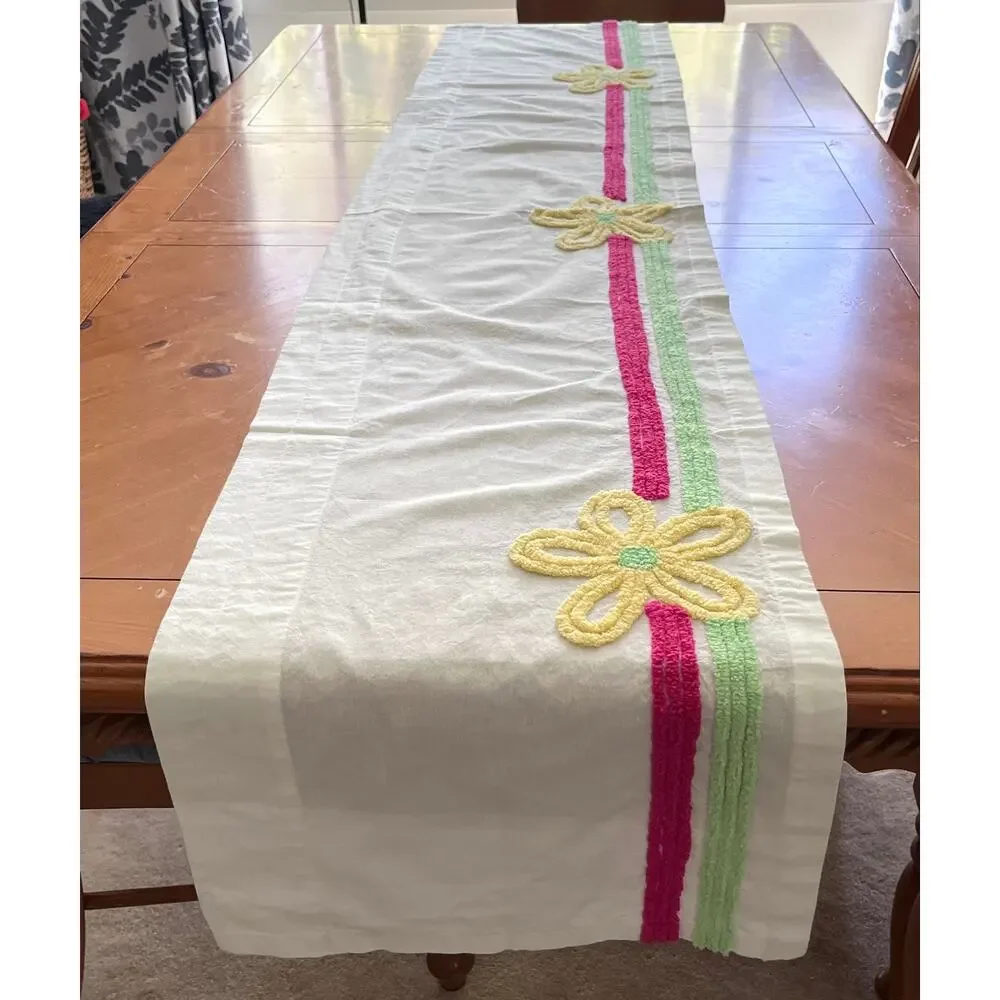 Vintage 90s JCPenney Chenille Daisy Window Valance Retro Yellow Pink Green